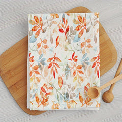 2pcs Absorbent Dish Cloth Autumn Thanksgiving Colorful Leaf Print Towel