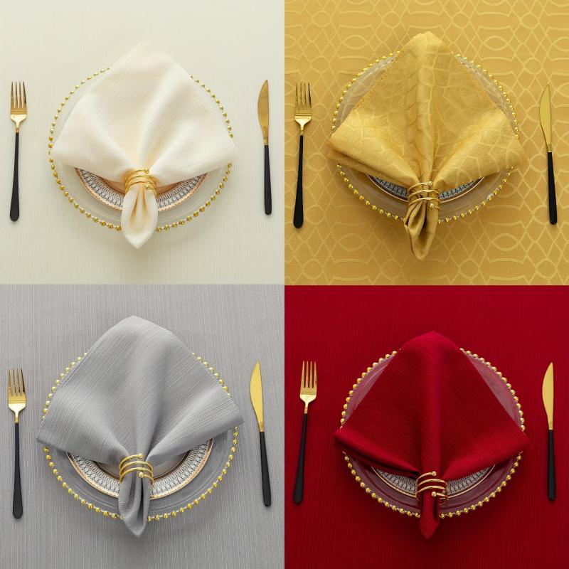 4pcs Jacquard Cloth Napkins Stripe Solid Washable Dinner Napkins