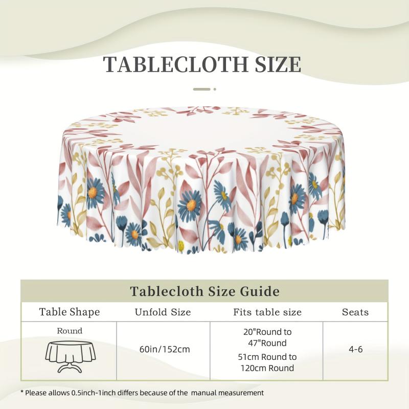 Polyester Daisy Round Tablecloth Flower Pattern Stain/Water Resistant