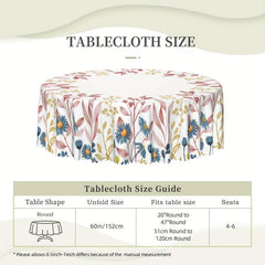 Polyester Daisy Round Tablecloth Flower Pattern Stain/Water Resistant