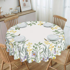 Polyester Daisy Round Tablecloth Flower Pattern Stain/Water Resistant