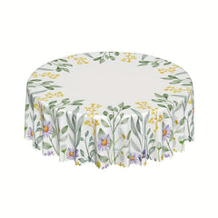 Polyester Daisy Round Tablecloth Flower Pattern Stain/Water Resistant