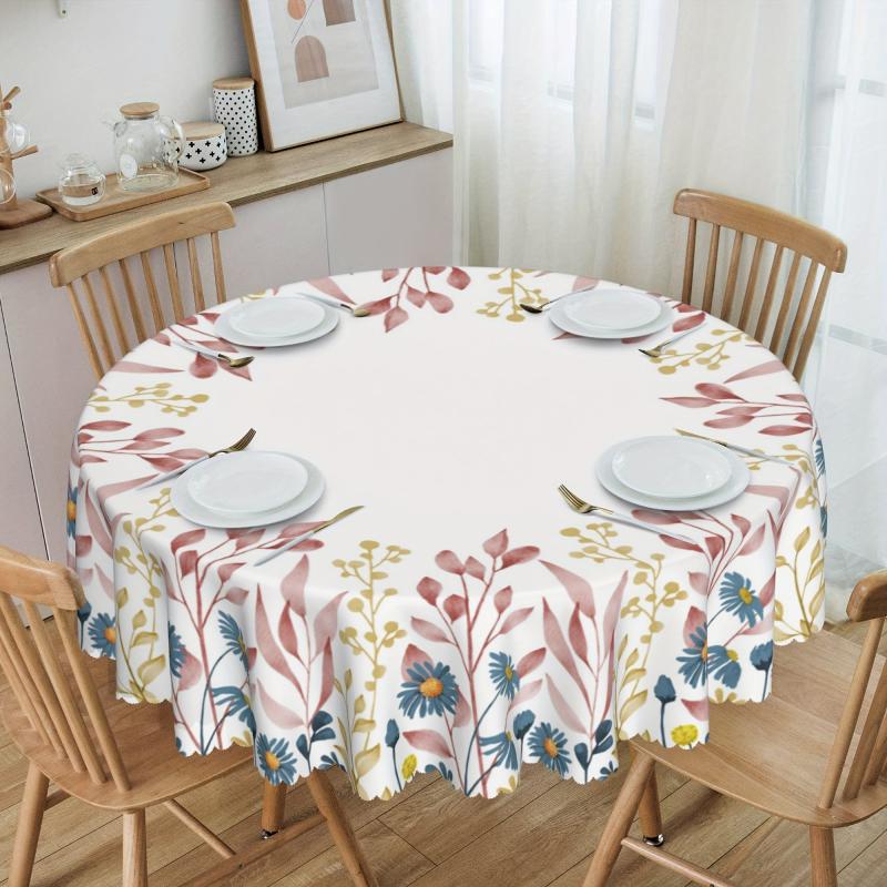Polyester Daisy Round Tablecloth Flower Pattern Stain/Water Resistant