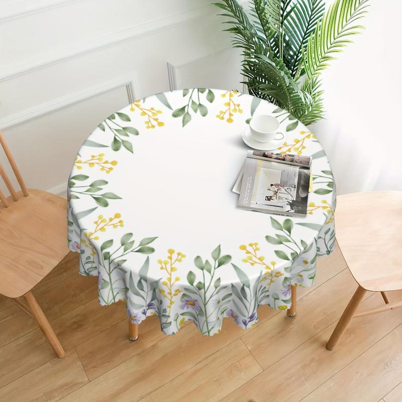Polyester Daisy Round Tablecloth Flower Pattern Stain/Water Resistant