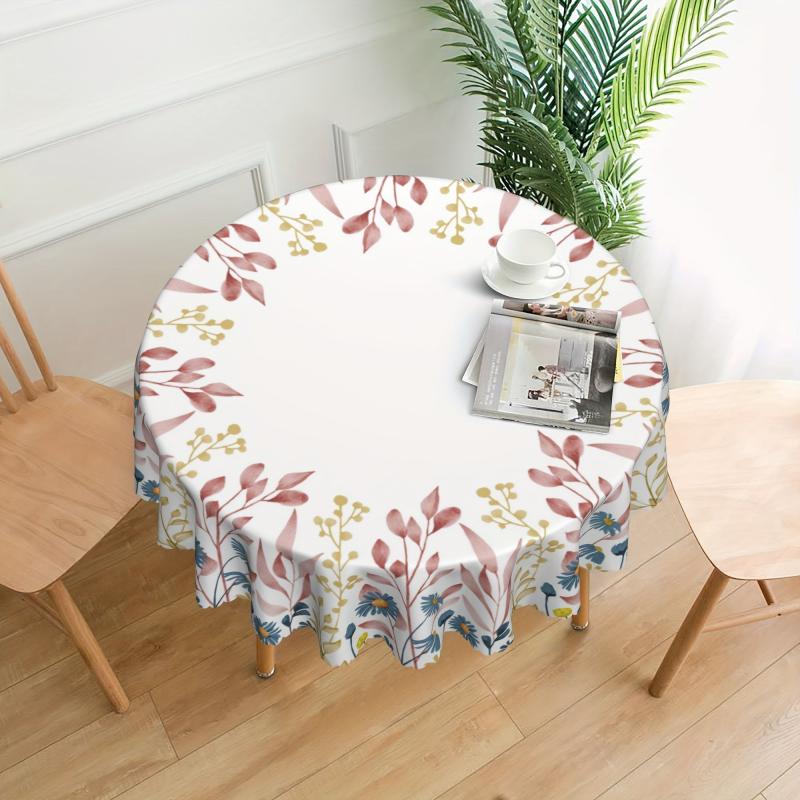 Polyester Daisy Round Tablecloth Flower Pattern Stain/Water Resistant