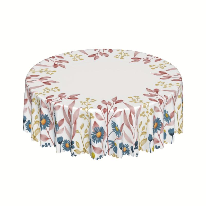 Polyester Daisy Round Tablecloth Flower Pattern Stain/Water Resistant