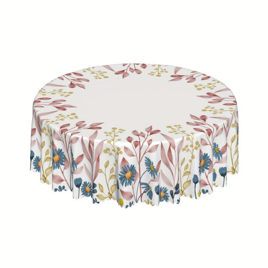 Polyester Daisy Round Tablecloth Flower Pattern Stain/Water Resistant