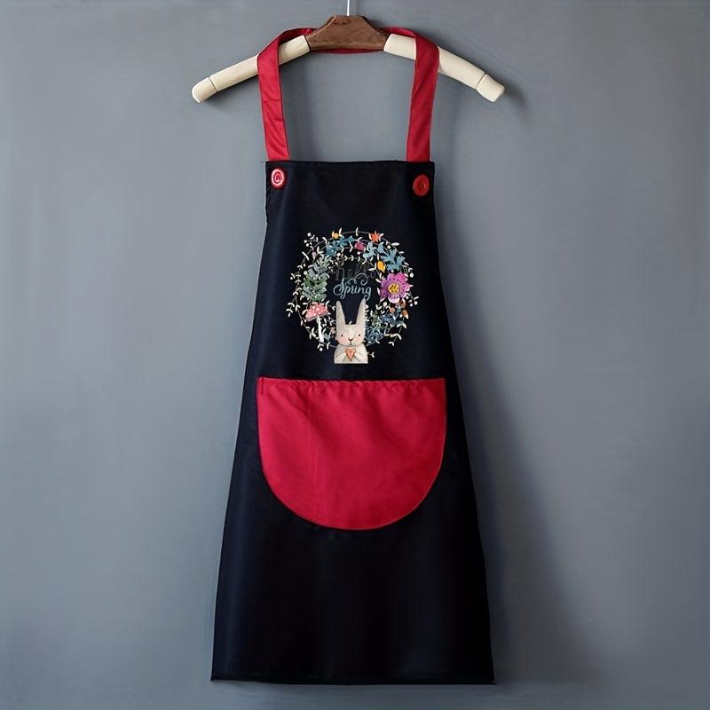 Adjustable Flower Rabbit Apron with Pockets for Chef Gardening Baking