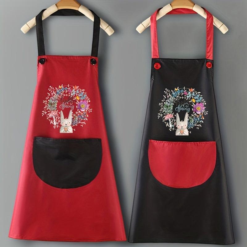 Adjustable Flower Rabbit Apron with Pockets for Chef Gardening Baking