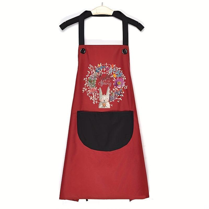Adjustable Flower Rabbit Apron with Pockets for Chef Gardening Baking