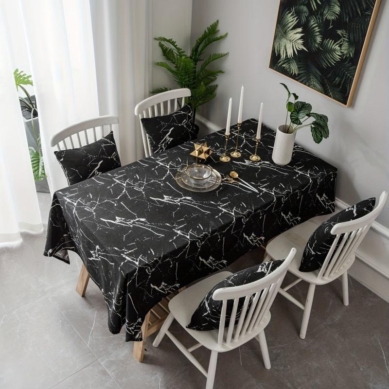 Marble Canvas Tablecloth - Cotton Linen Cover for Parties