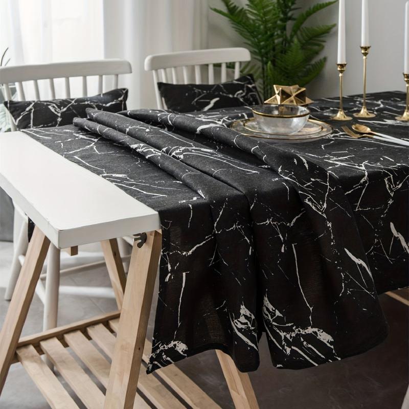 Marble Canvas Tablecloth - Cotton Linen Cover for Parties