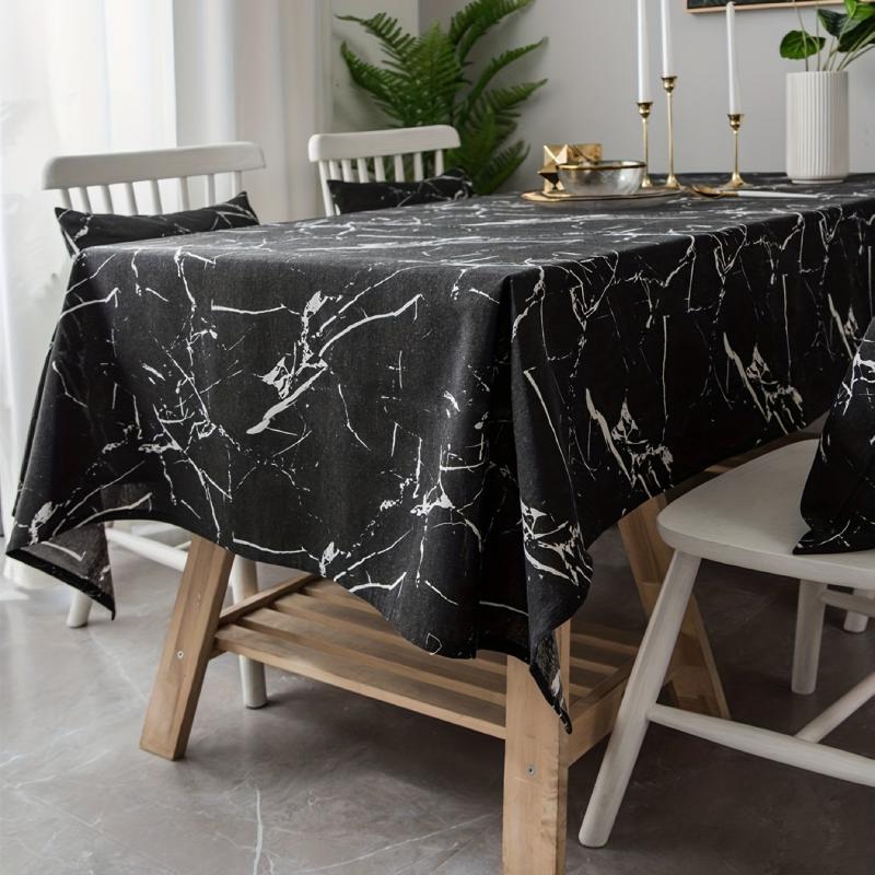 Marble Canvas Tablecloth - Cotton Linen Cover for Parties