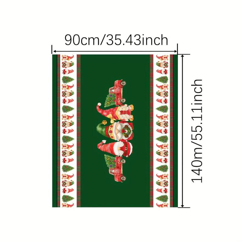 Polyester Tablecloth Merry Christmas Table Cover Truck Gnome Pattern Fab