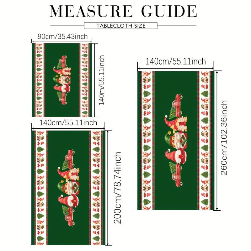 Polyester Tablecloth Merry Christmas Table Cover Truck Gnome Pattern Fab