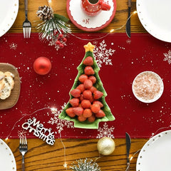 Polyester Merry Christmas Table Runner Snowman Red Printed Cover