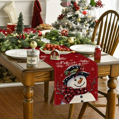 Polyester Merry Christmas Table Runner Snowman Red Printed Cover
