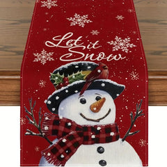 Polyester Merry Christmas Table Runner Snowman Red Printed Cover
