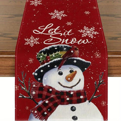Polyester Merry Christmas Table Runner Snowman Red Printed Cover