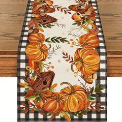 4pcs Autumn Table Runner Placemat Pumpkin Maple Leaf Print Polyester Thanksgivin