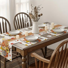 4pcs Autumn Table Runner Placemat Pumpkin Maple Leaf Print Polyester Thanksgivin