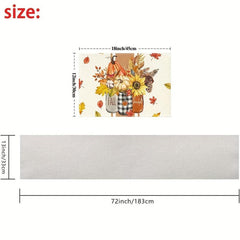 4pcs Autumn Table Runner Placemat Pumpkin Maple Leaf Print Polyester Thanksgivin