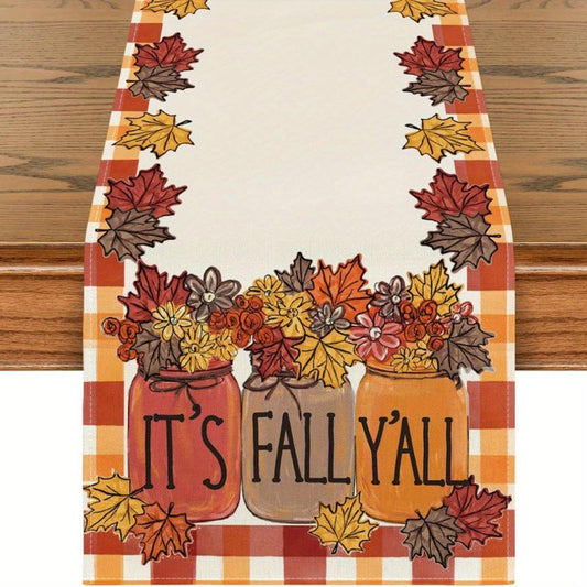 4pcs Autumn Table Runner Placemat Pumpkin Maple Leaf Print Polyester Thanksgivin