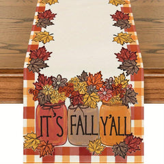 4pcs Autumn Table Runner Placemat Pumpkin Maple Leaf Print Polyester Thanksgivin