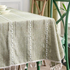 Bohemian Green Fringe Tablecloth Square Polyester Farmhouse Decor
