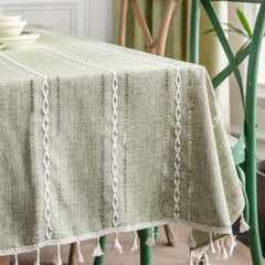 Bohemian Green Fringe Tablecloth Square Polyester Farmhouse Decor