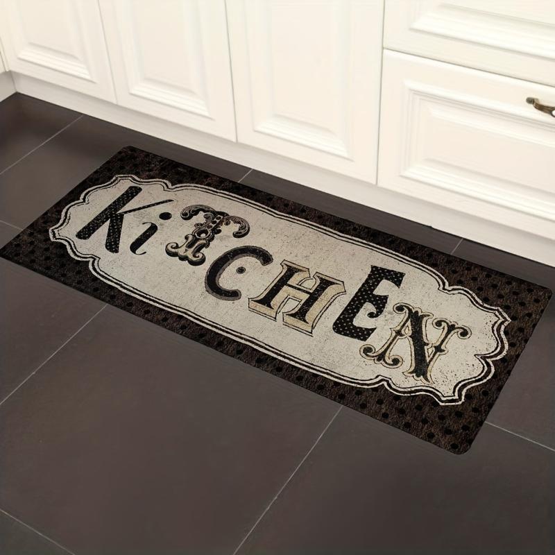 Vintage Print Kitchen Mat Anti Slip Polyester Carpet