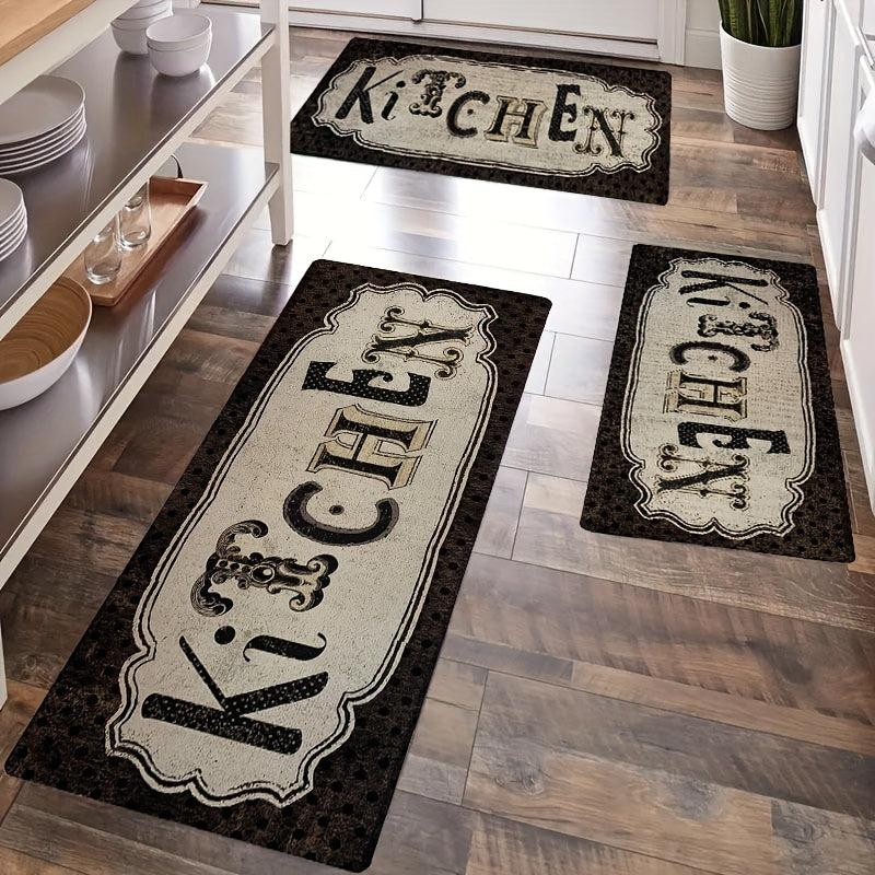 Vintage Print Kitchen Mat Anti Slip Polyester Carpet