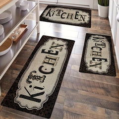 Vintage Print Kitchen Mat Anti Slip Polyester Carpet