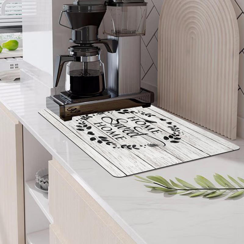 Letter Printed Dish Drying Mat Soft Rubber Non Slip Absorbent Coffee Machine Mat