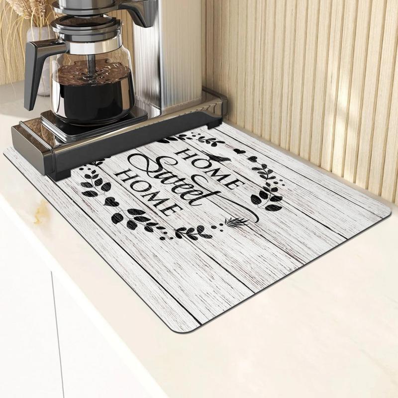 Letter Printed Dish Drying Mat Soft Rubber Non Slip Absorbent Coffee Machine Mat