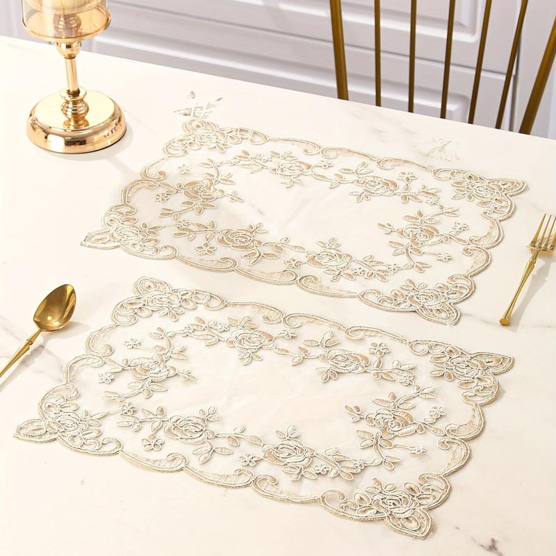 6pcs Lace Embroidery Dining Mat Table Decoration Mat
