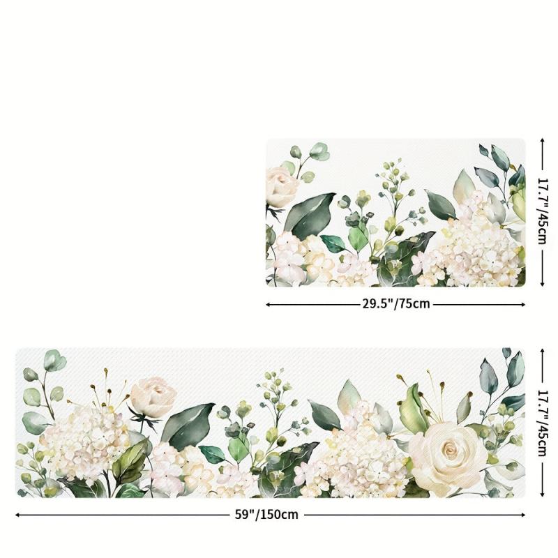 Floral Kitchen Mat Cushioned Anti Fatigue Comfort Mat Non Slip Kitchen Rugs Set