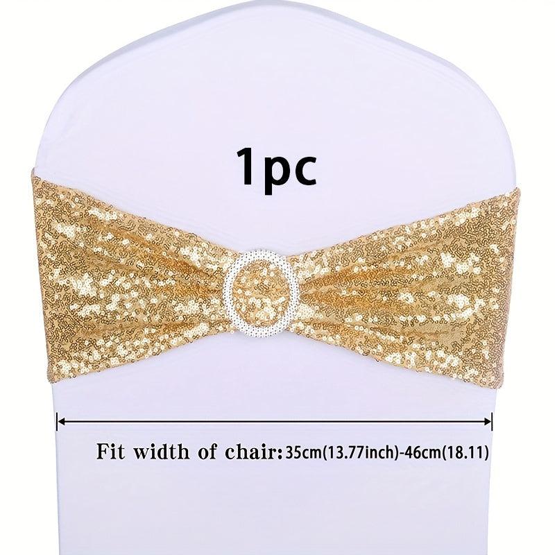 1pc Sequin Stretchy Spandex Bands Chair Sashes Christmas Decor