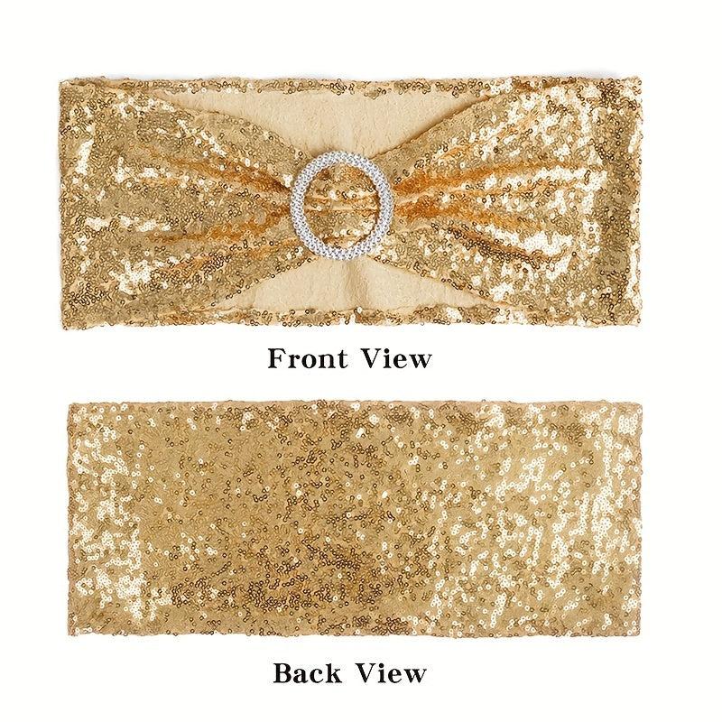 1pc Sequin Stretchy Spandex Bands Chair Sashes Christmas Decor