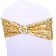 1pc Sequin Stretchy Spandex Bands Chair Sashes Christmas Decor