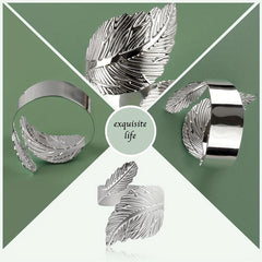 6pcs Leaf Napkin Ring Silvery Napkin Buckle For Table Setting