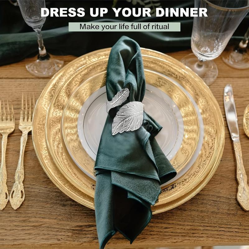 6pcs Leaf Napkin Ring Silvery Napkin Buckle For Table Setting