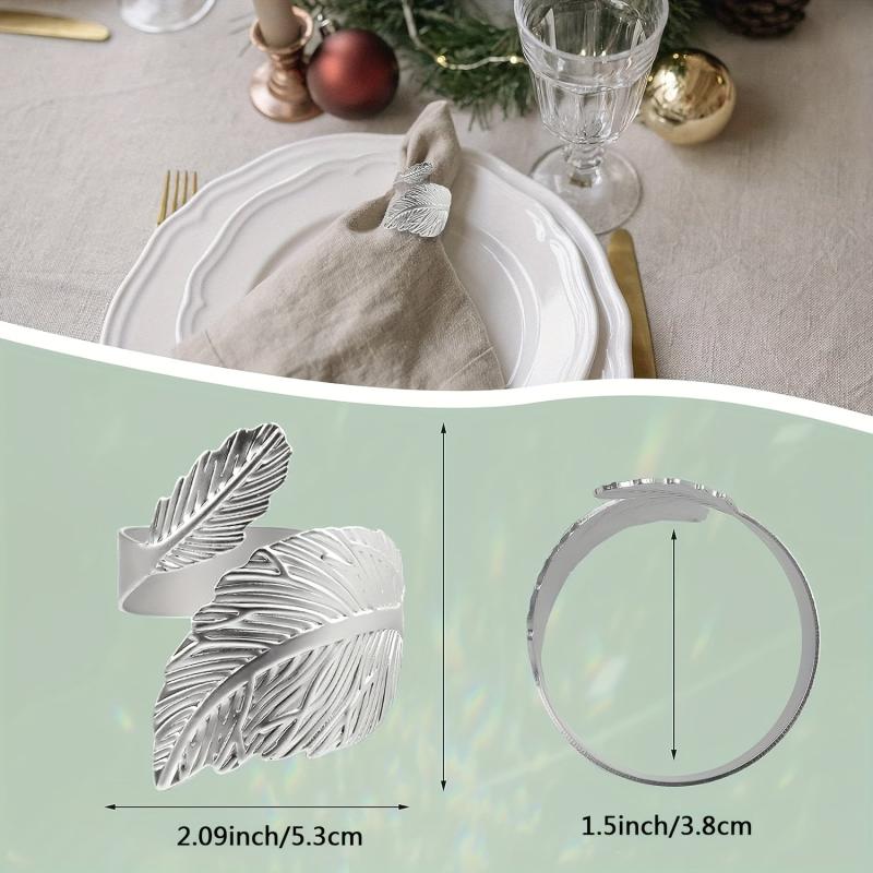 6pcs Leaf Napkin Ring Silvery Napkin Buckle For Table Setting