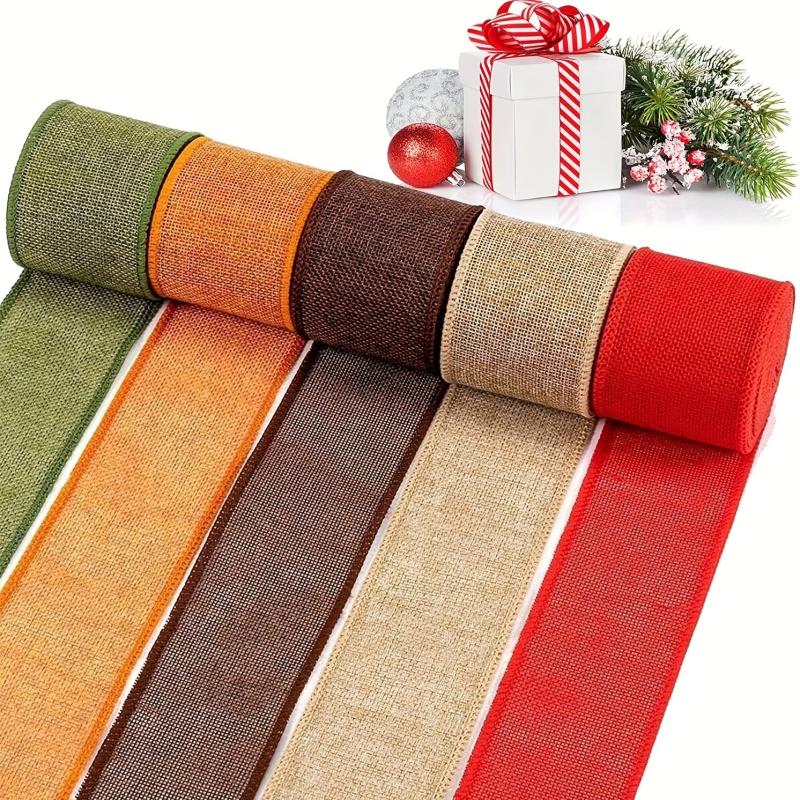 Linen Blend Table Runner Burlap Wired Ribbon Rolls