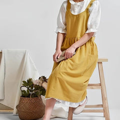 Waterproof Linen Apron with Pockets for Baking Gardening Weeding
