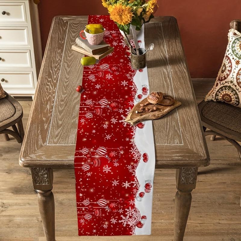 Christmas Table Runner Red Snowflake Pattern Doily Merry Christmas Theme