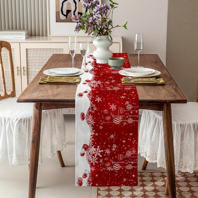 Christmas Table Runner Red Snowflake Pattern Doily Merry Christmas Theme