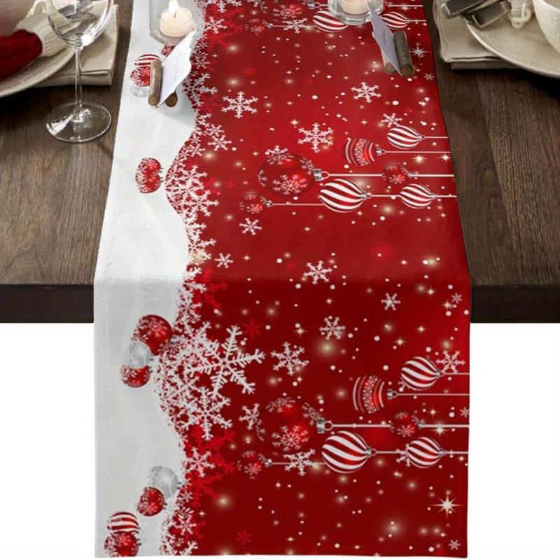 Christmas Table Runner Red Snowflake Pattern Doily Merry Christmas Theme