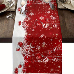 Christmas Table Runner Red Snowflake Pattern Doily Merry Christmas Theme