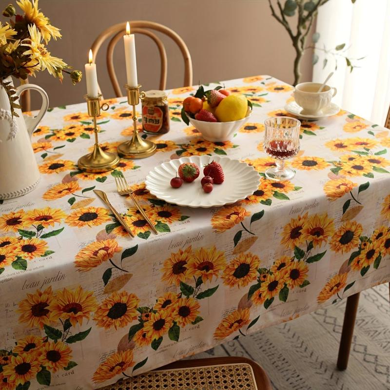 Sunflower Tablecloth Orange Floral Rectangle Waterproof Cover